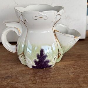 Artistic White and Purple Ceramic Pitcher